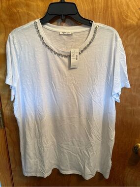 Edgely from Maurice’s Embellished Jewel-Neck white Tee XL NWT